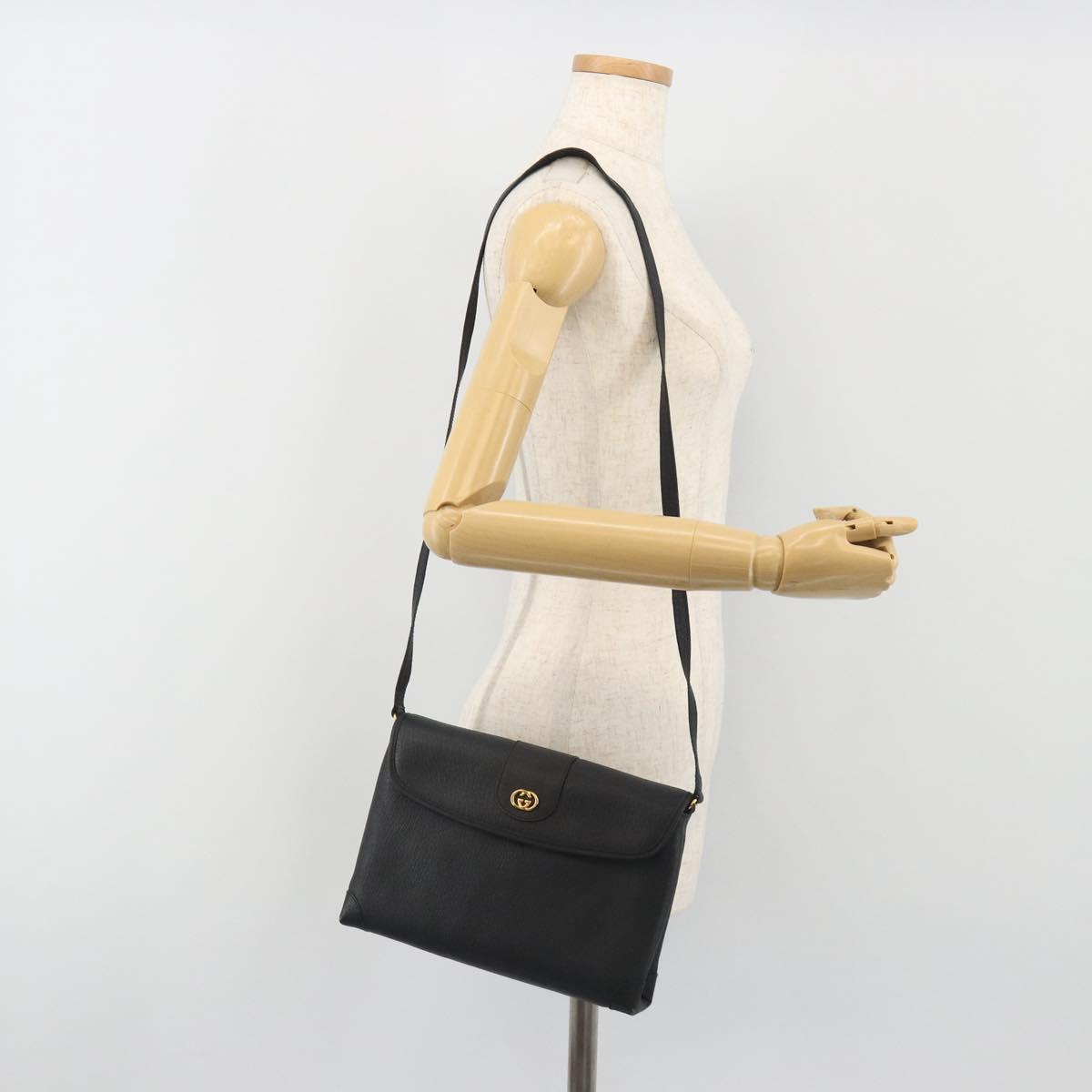GUCCI Shoulder Bag Leather Black Gold Tone 001 14 5364 Auth ep15490