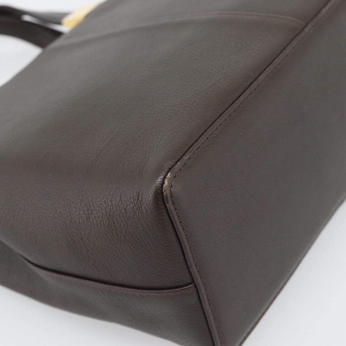 BURBERRY Hand Bag Leather Brown Gold Tone Auth ep15492