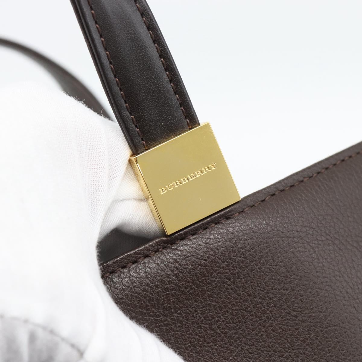 BURBERRY Hand Bag Leather Brown Gold Tone Auth ep15492