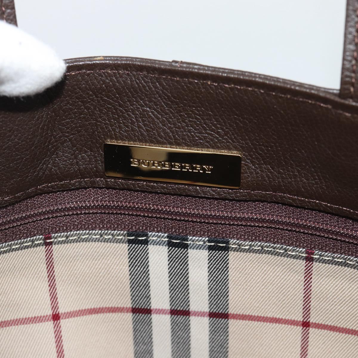 BURBERRY Hand Bag Leather Brown Gold Tone Auth ep15492