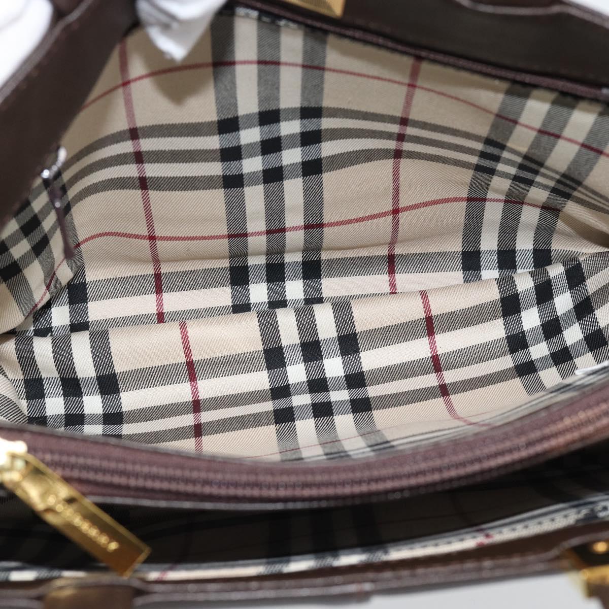 BURBERRY Hand Bag Leather Brown Gold Tone Auth ep15492