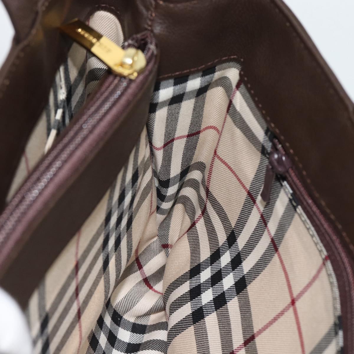 BURBERRY Hand Bag Leather Brown Gold Tone Auth ep15492