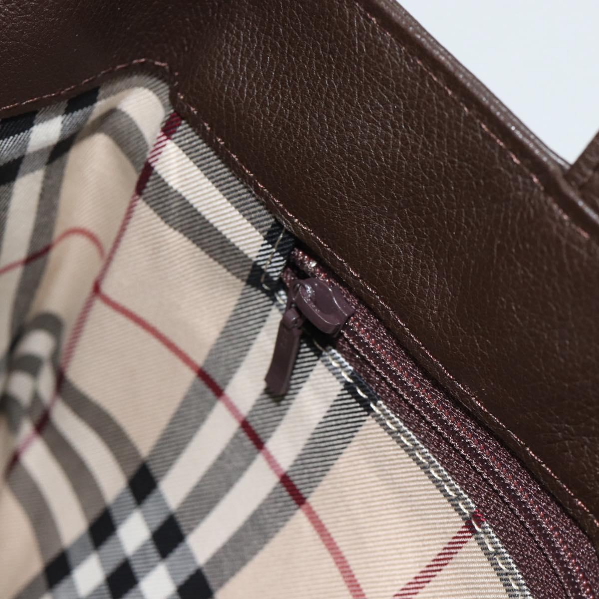 BURBERRY Hand Bag Leather Brown Gold Tone Auth ep15492