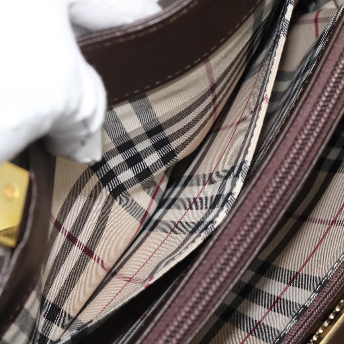 BURBERRY Hand Bag Leather Brown Gold Tone Auth ep15492