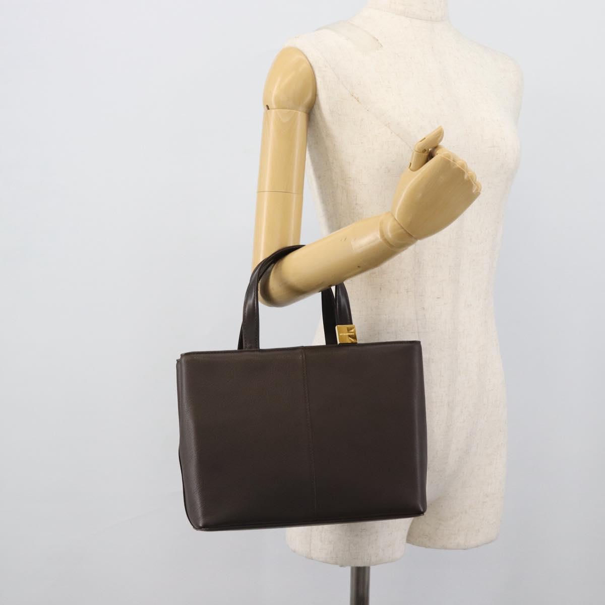 BURBERRY Hand Bag Leather Brown Gold Tone Auth ep15492