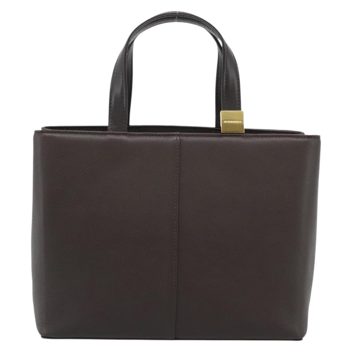 BURBERRY Hand Bag Leather Brown Gold Tone Auth ep15492