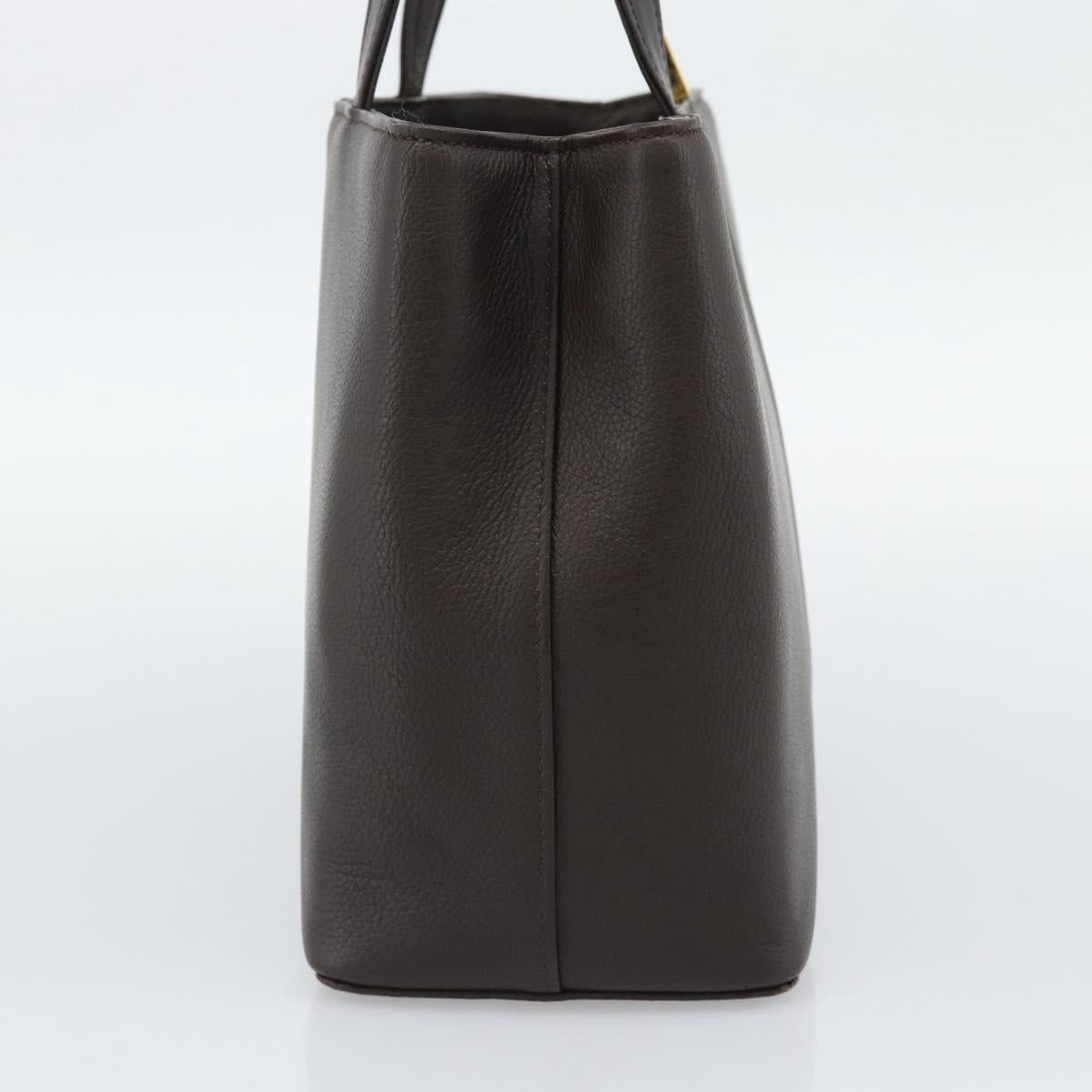BURBERRY Hand Bag Leather Brown Gold Tone Auth ep15492