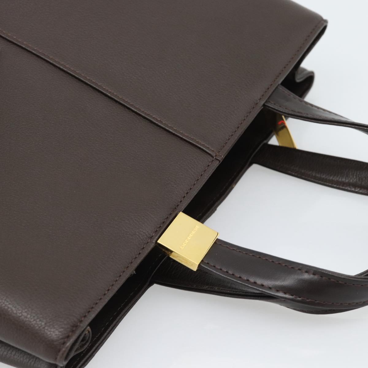 BURBERRY Hand Bag Leather Brown Gold Tone Auth ep15492