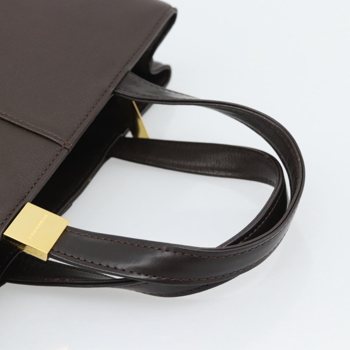 BURBERRY Hand Bag Leather Brown Gold Tone Auth ep15492