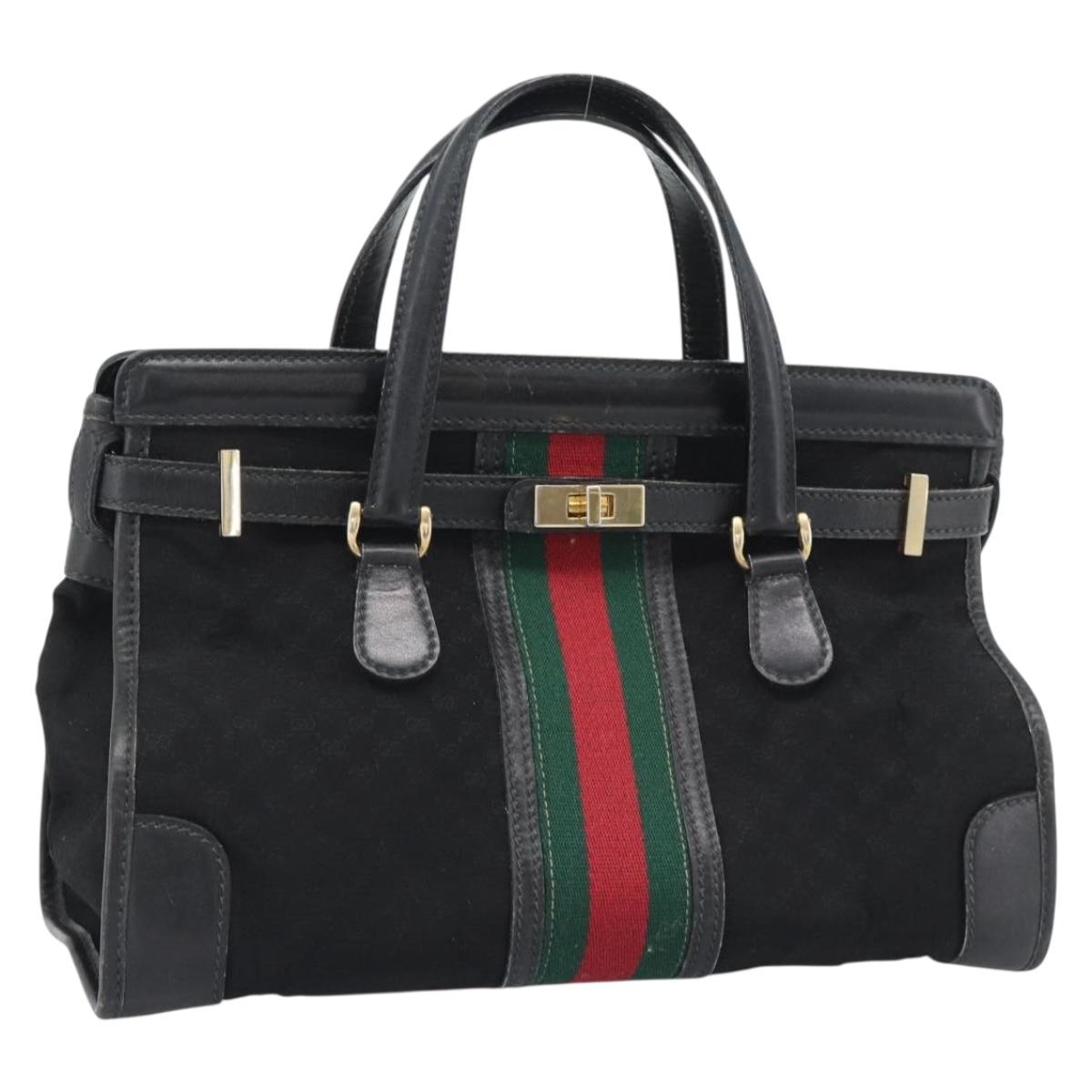 GUCCI Micro GG Canvas Hand Bag Black Gold Tone Auth ep15493A