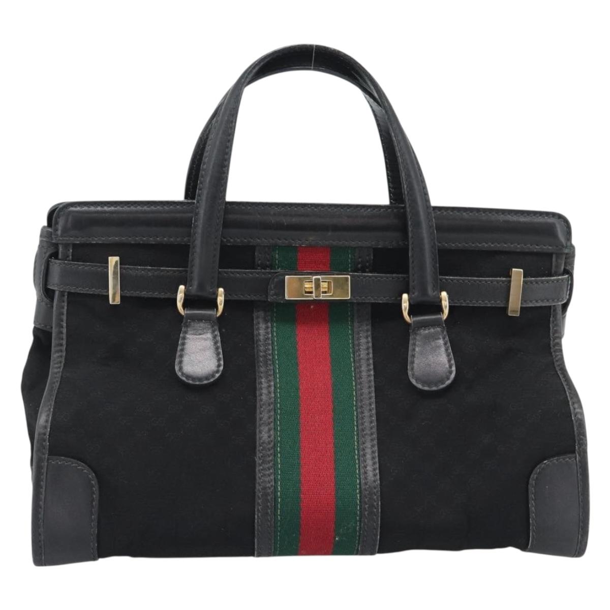 GUCCI Micro GG Canvas Hand Bag Black Gold Tone Auth ep15493A