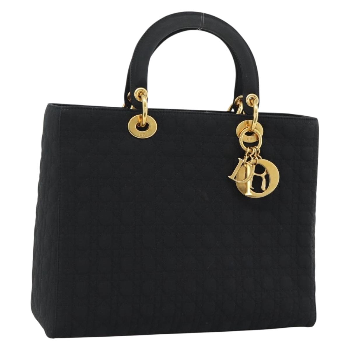 Christian Dior Canage Hand Bag Canvas Black Gold Tone Auth ep15494