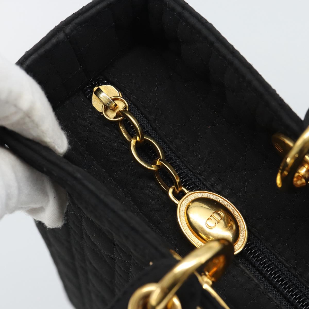 Christian Dior Canage Hand Bag Canvas Black Gold Tone Auth ep15494