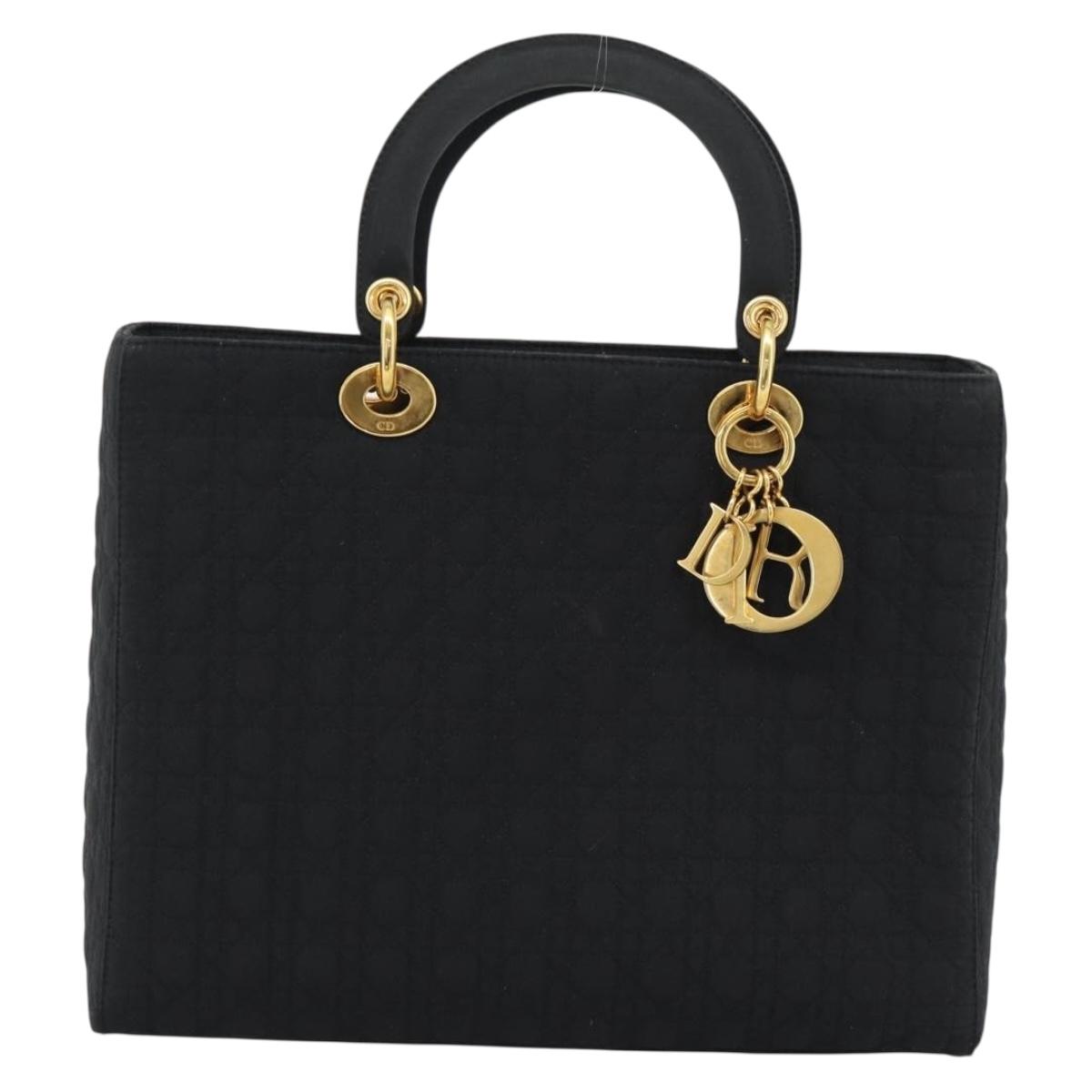 Christian Dior Canage Hand Bag Canvas Black Gold Tone Auth ep15494
