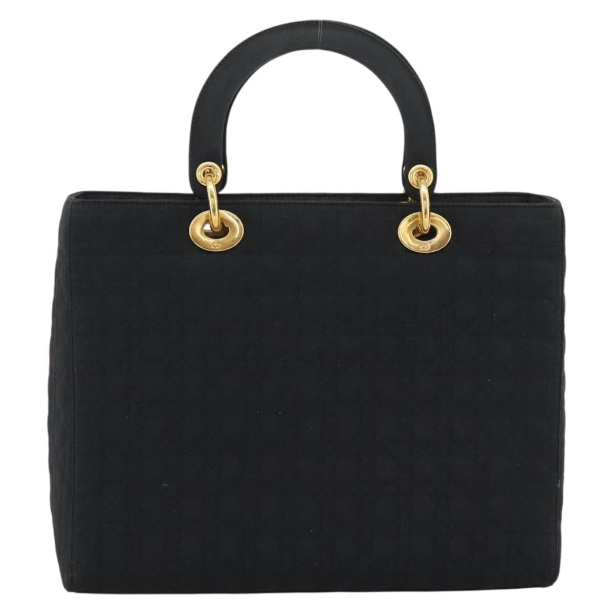 Christian Dior Canage Hand Bag Canvas Black Gold Tone Auth ep15494
