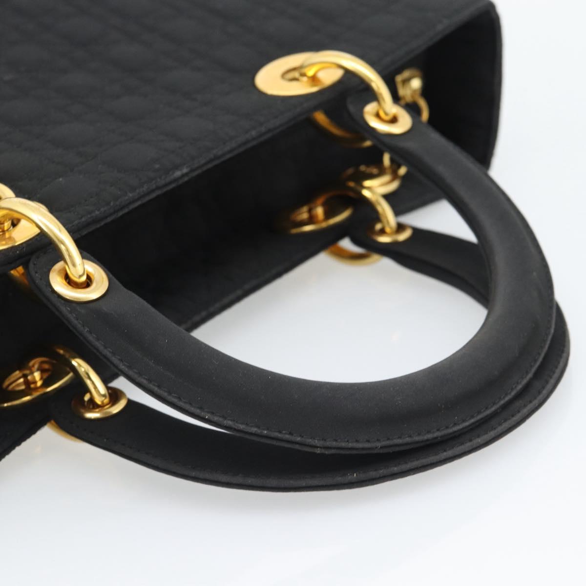 Christian Dior Canage Hand Bag Canvas Black Gold Tone Auth ep15494