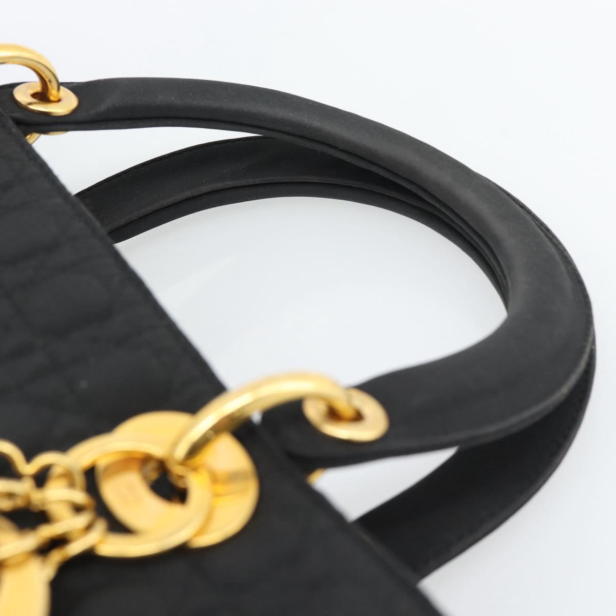 Christian Dior Canage Hand Bag Canvas Black Gold Tone Auth ep15494