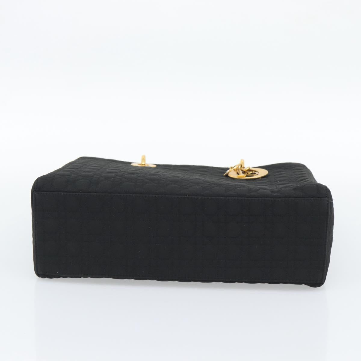 Christian Dior Canage Hand Bag Canvas Black Gold Tone Auth ep15494