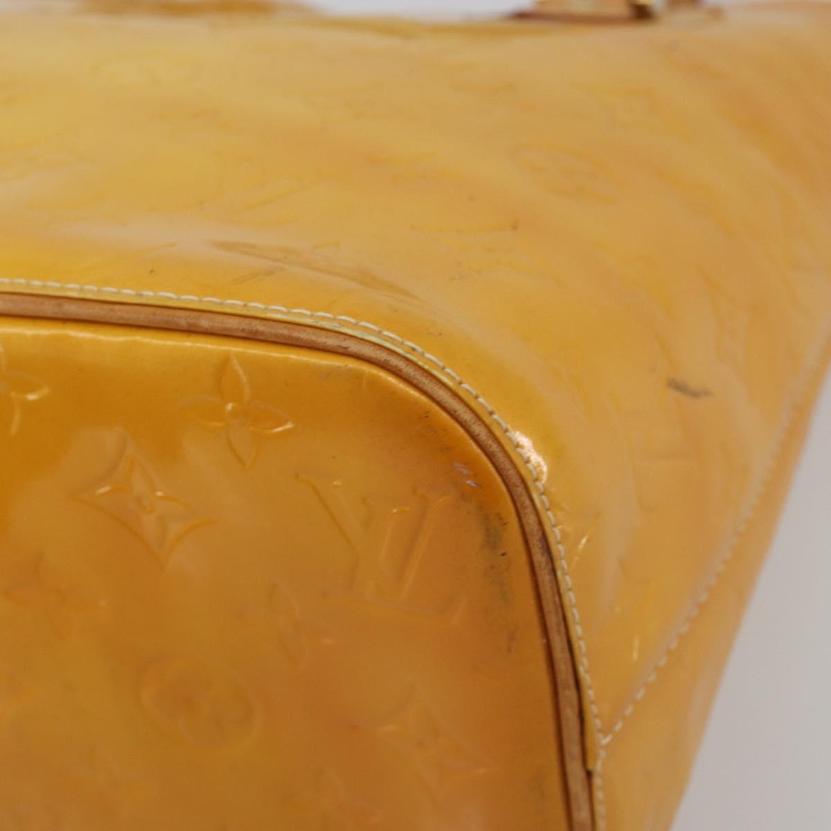 LOUIS VUITTON Monogram Vernis Houston Hand Bag Lime Yellow M91055 Auth ep15500