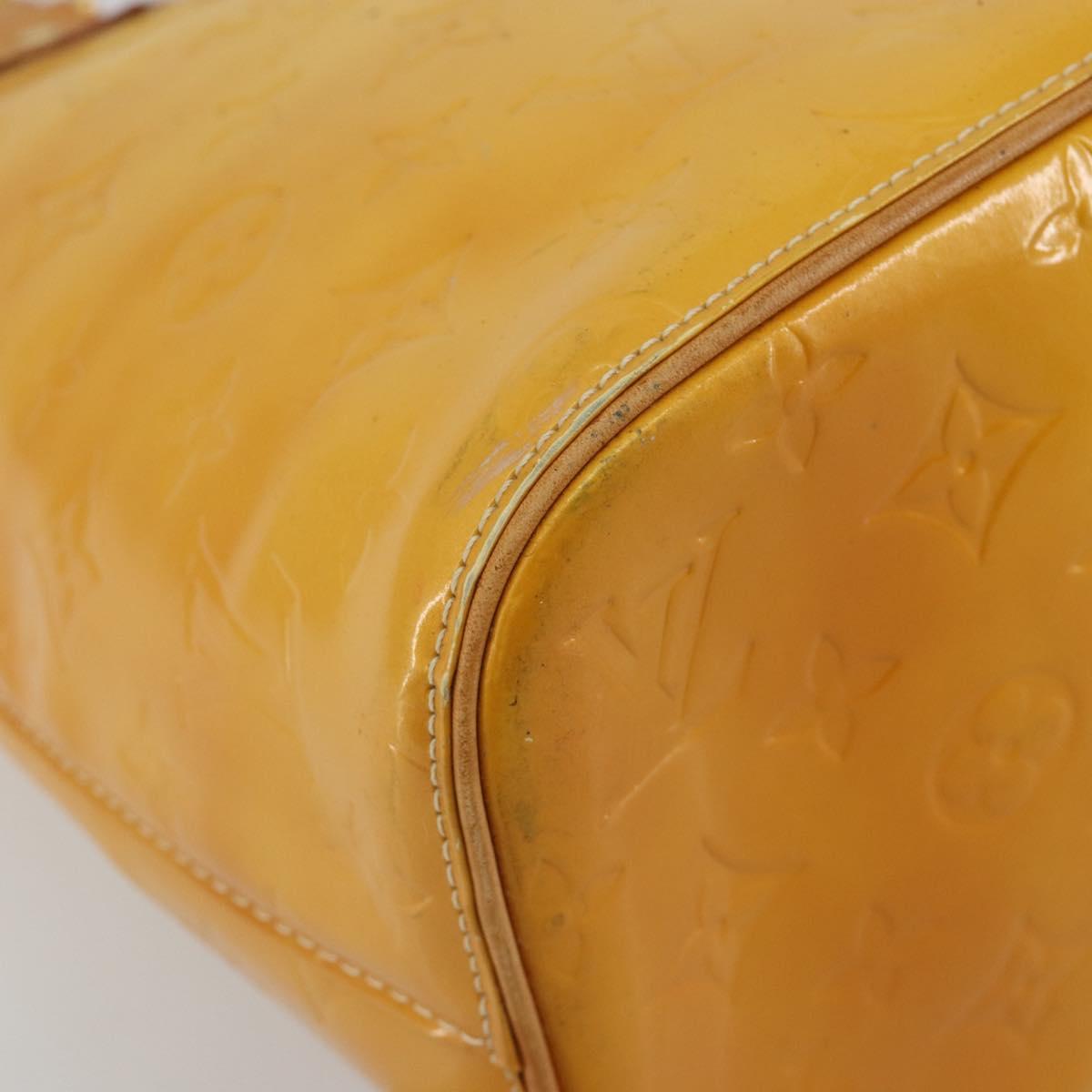 LOUIS VUITTON Monogram Vernis Houston Hand Bag Lime Yellow M91055 Auth ep15500