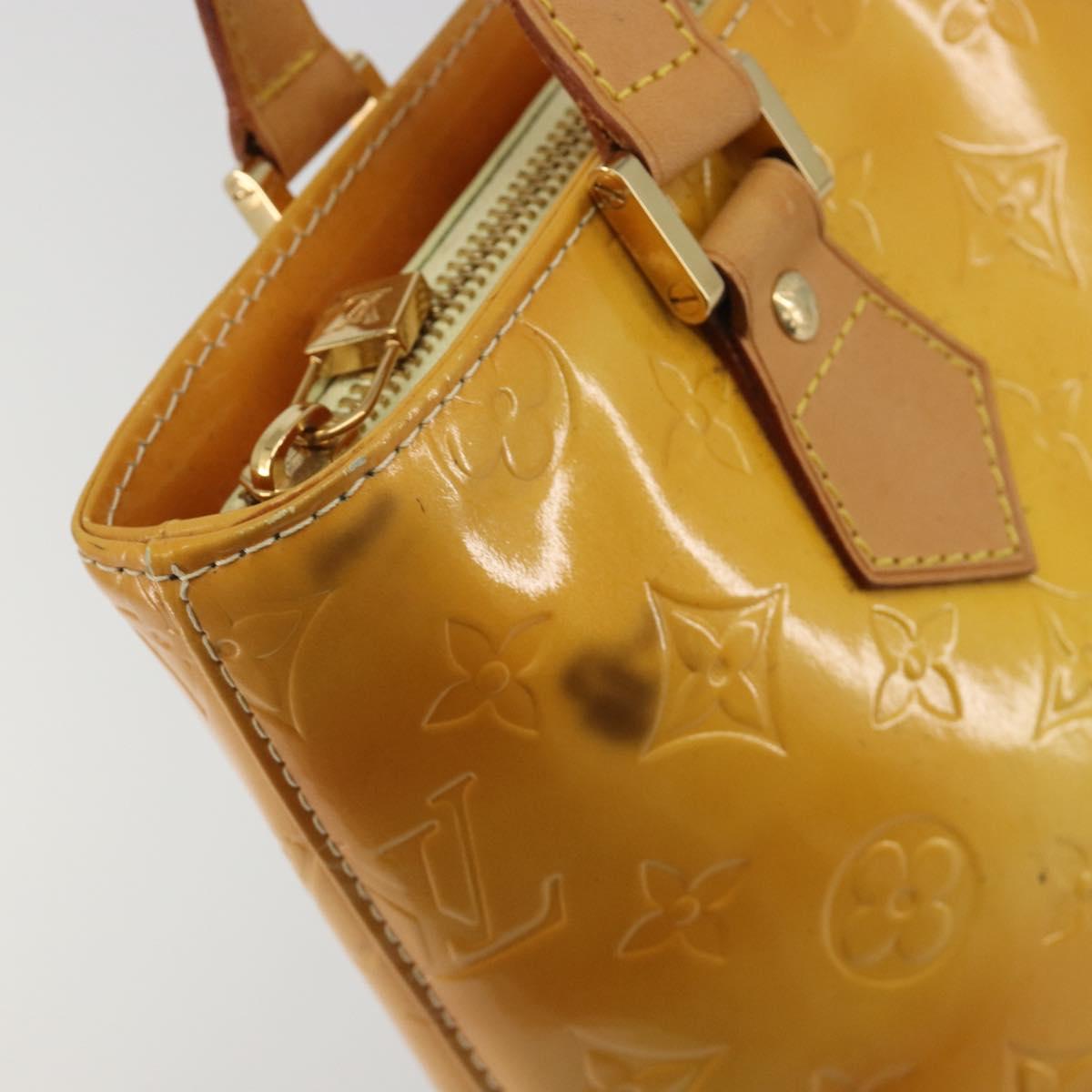 LOUIS VUITTON Monogram Vernis Houston Hand Bag Lime Yellow M91055 Auth ep15500
