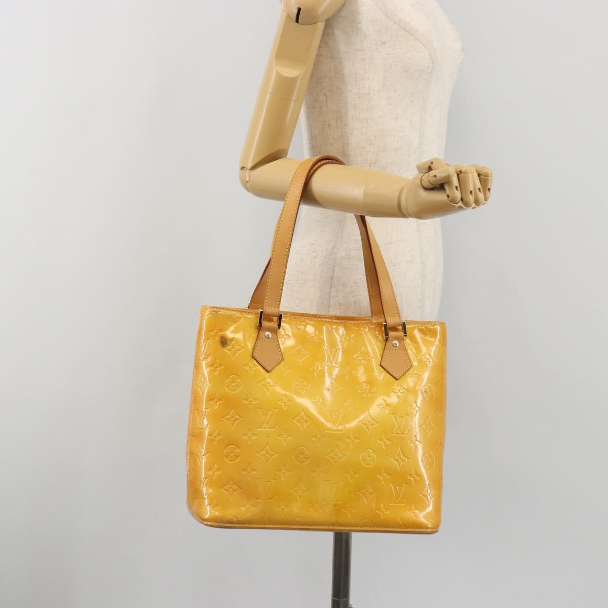 LOUIS VUITTON Monogram Vernis Houston Hand Bag Lime Yellow M91055 Auth ep15500