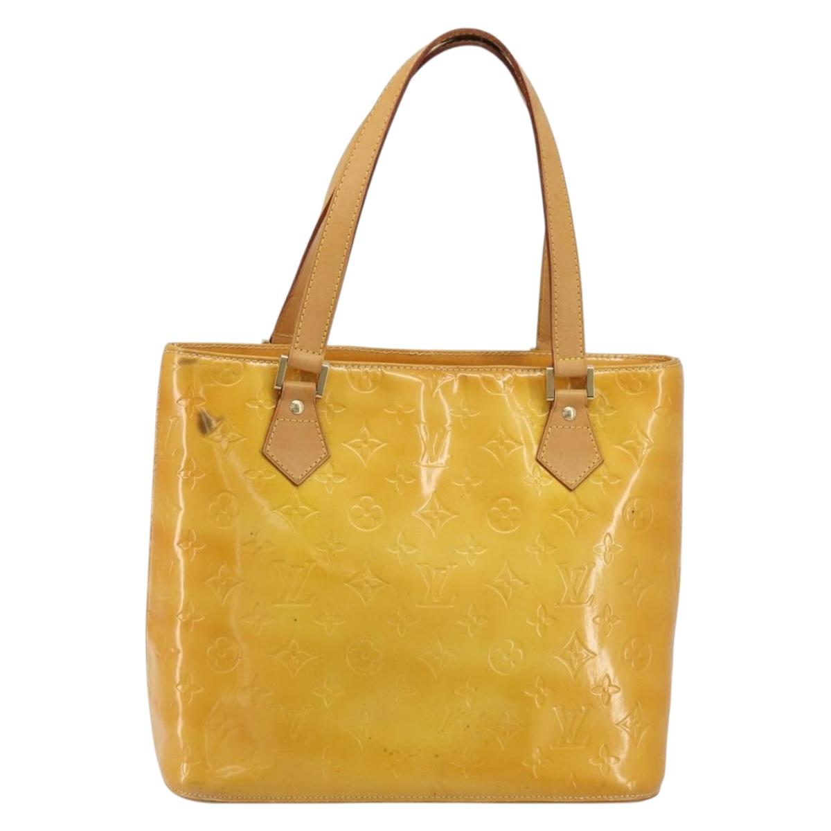 LOUIS VUITTON Monogram Vernis Houston Hand Bag Lime Yellow M91055 Auth ep15500