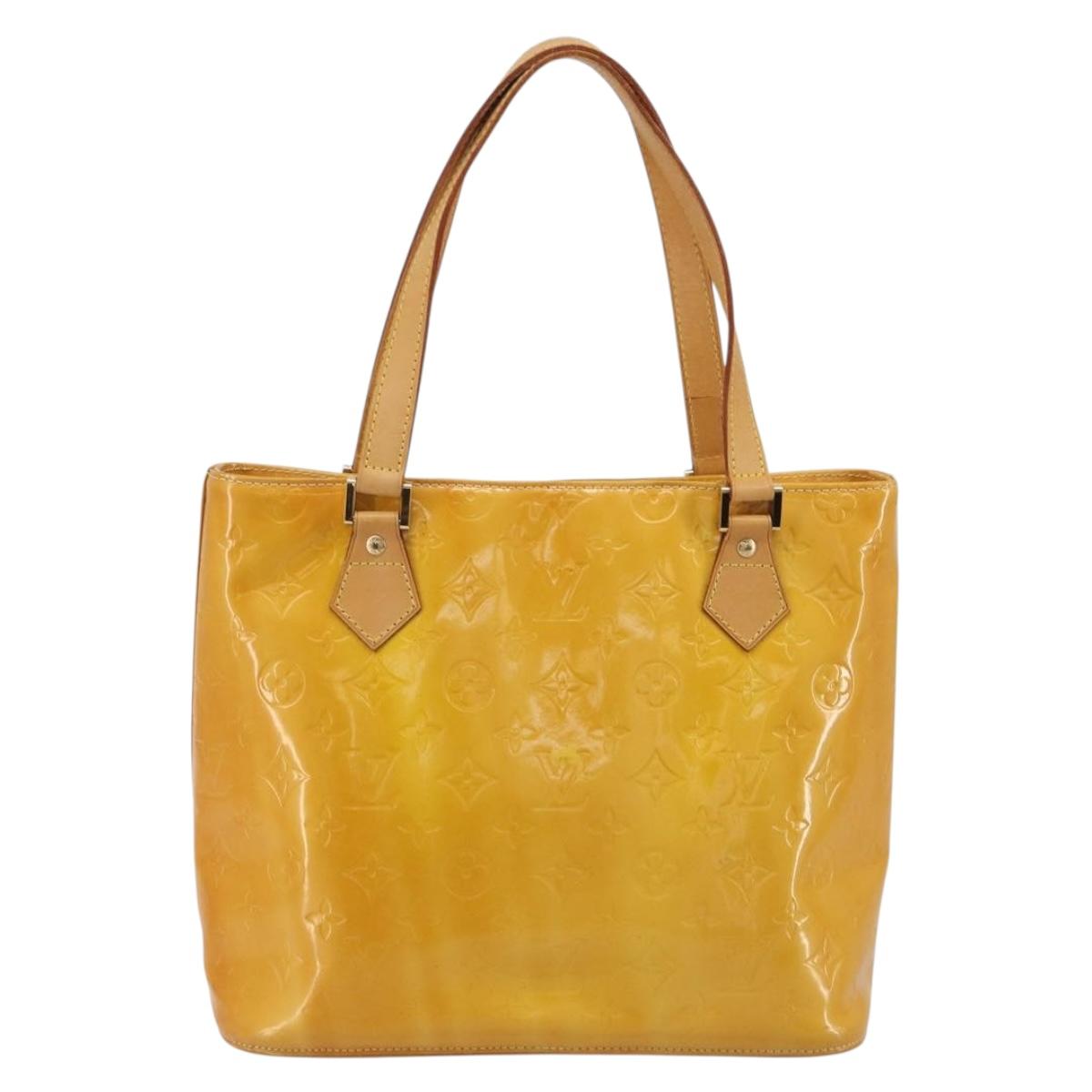 LOUIS VUITTON Monogram Vernis Houston Hand Bag Lime Yellow M91055 Auth ep15500
