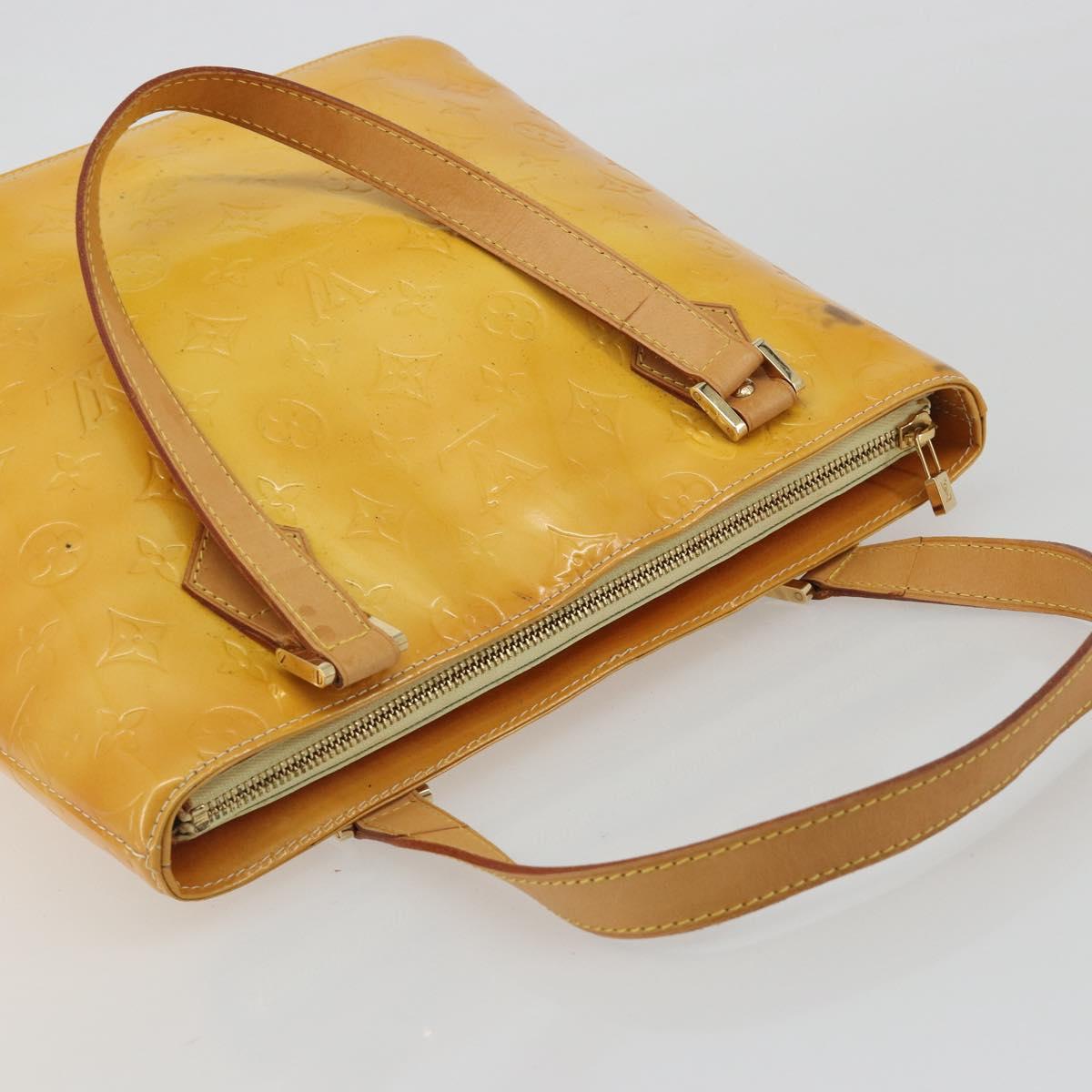 LOUIS VUITTON Monogram Vernis Houston Hand Bag Lime Yellow M91055 Auth ep15500