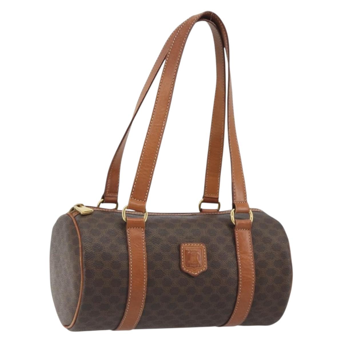 CELINE Macadam Canvas Hand Bag PVC Leather Brown Gold Auth ep15503A