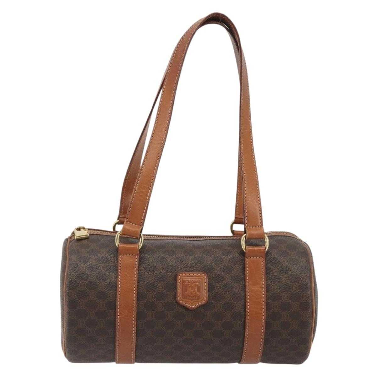 CELINE Macadam Canvas Hand Bag PVC Leather Brown Gold Auth ep15503A