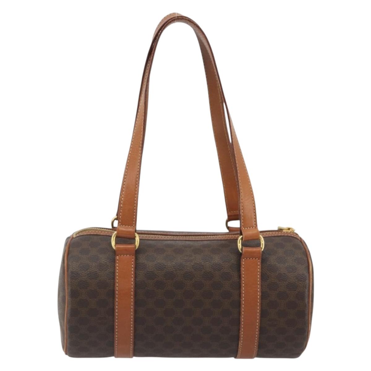 CELINE Macadam Canvas Hand Bag PVC Leather Brown Gold Auth ep15503A