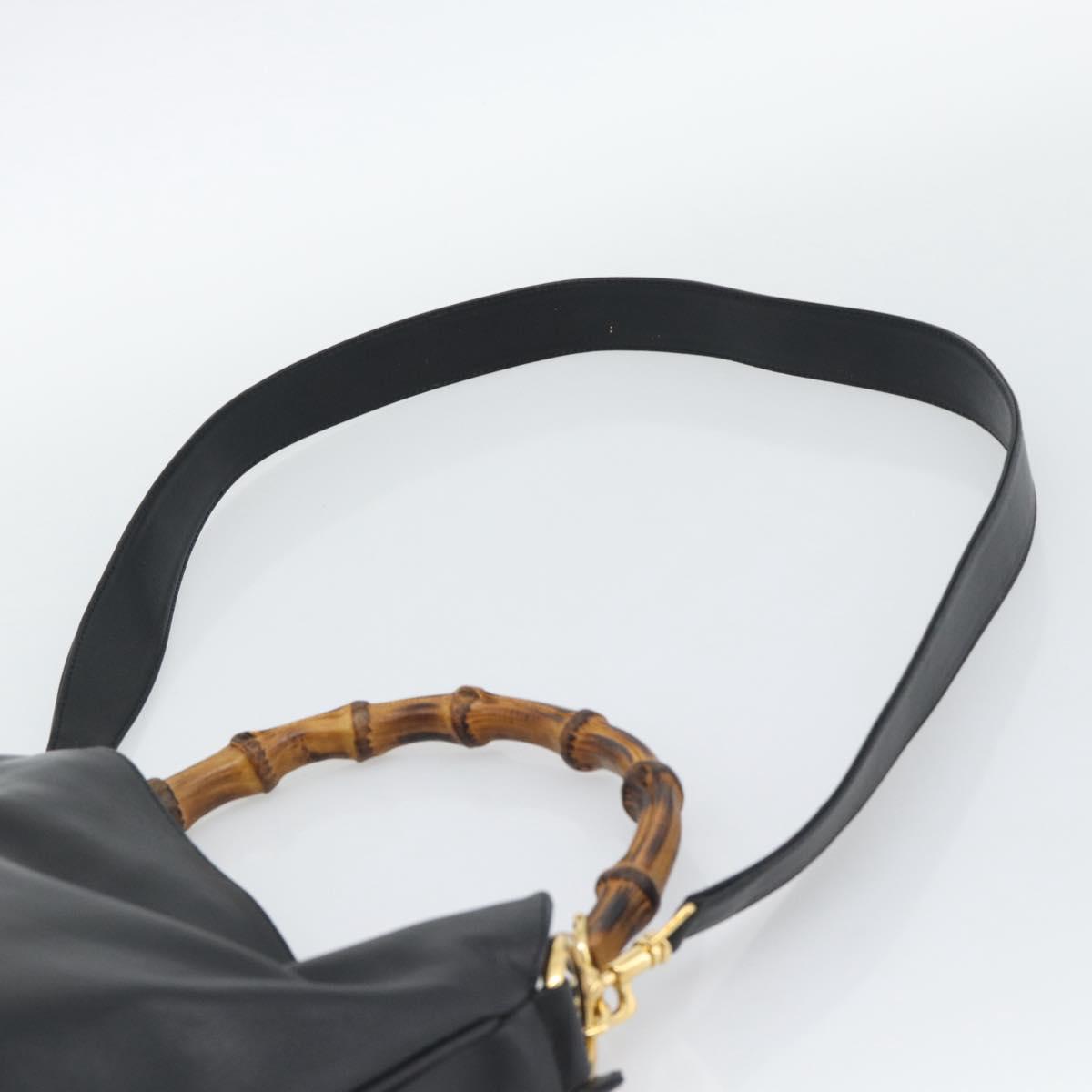 GUCCI Bamboo Shoulder Bag Leather 2way Black Gold 001 1705 1638 Auth ep15504