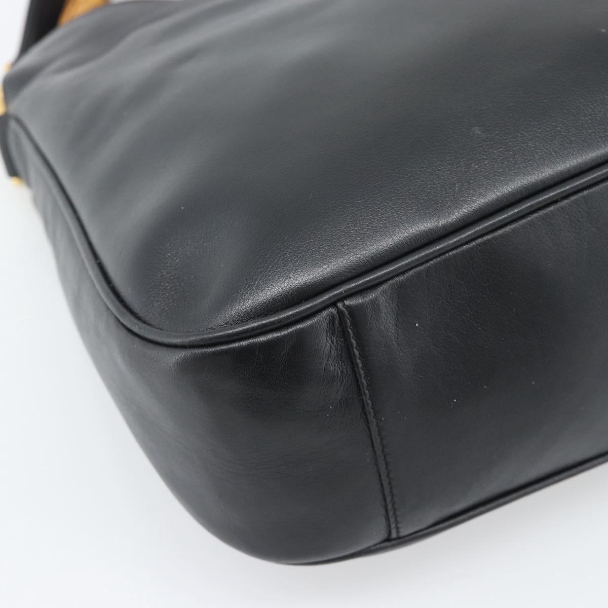 GUCCI Bamboo Shoulder Bag Leather 2way Black Gold 001 1705 1638 Auth ep15504