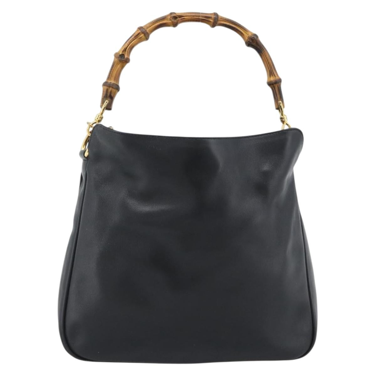 GUCCI Bamboo Shoulder Bag Leather 2way Black Gold 001 1705 1638 Auth ep15504