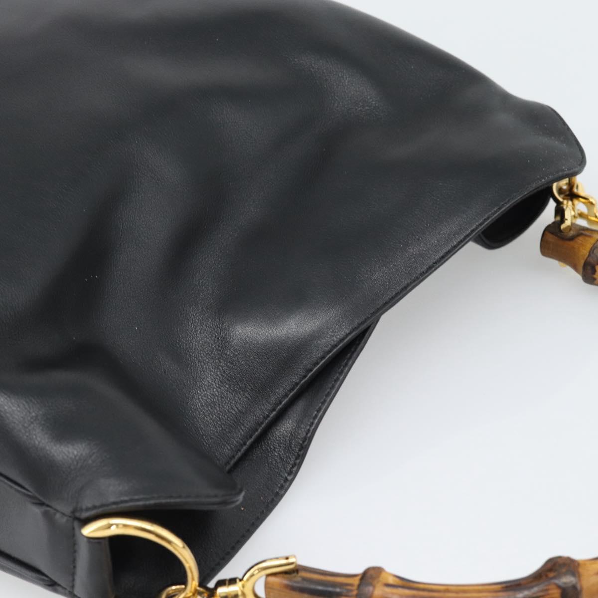 GUCCI Bamboo Shoulder Bag Leather 2way Black Gold 001 1705 1638 Auth ep15504