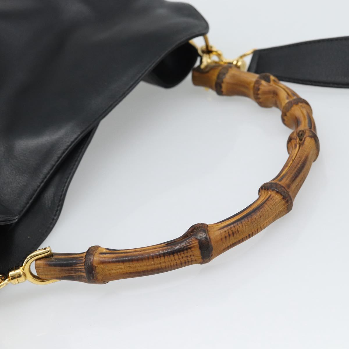 GUCCI Bamboo Shoulder Bag Leather 2way Black Gold 001 1705 1638 Auth ep15504