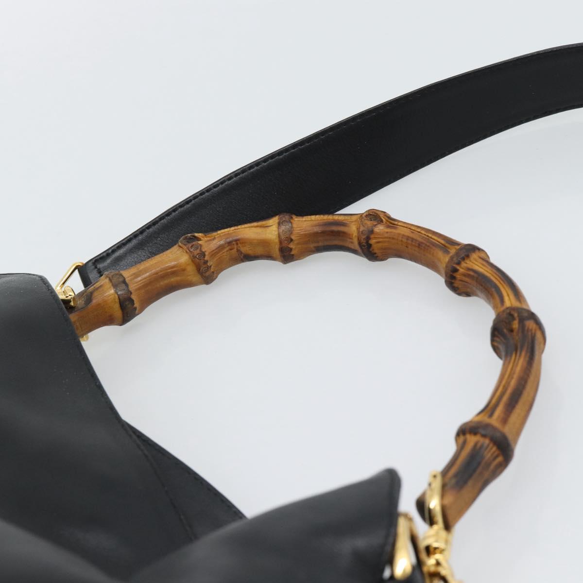 GUCCI Bamboo Shoulder Bag Leather 2way Black Gold 001 1705 1638 Auth ep15504