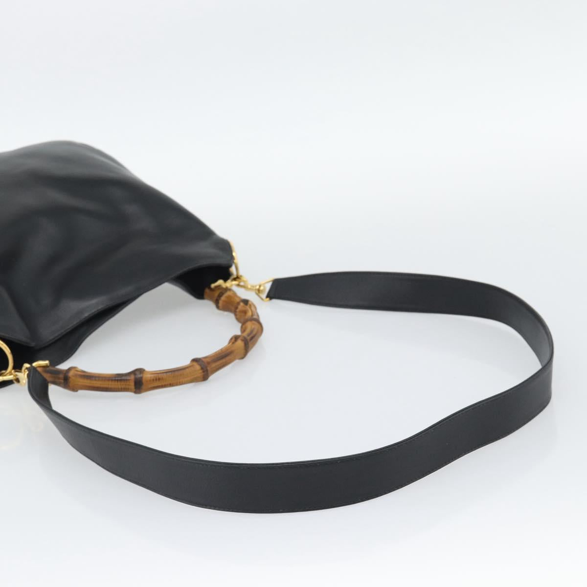 GUCCI Bamboo Shoulder Bag Leather 2way Black Gold 001 1705 1638 Auth ep15504