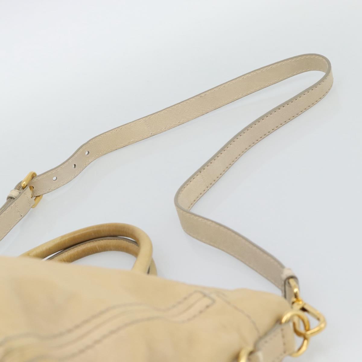 PRADA Hand Bag Leather 2way Beige Gold Auth ep15506