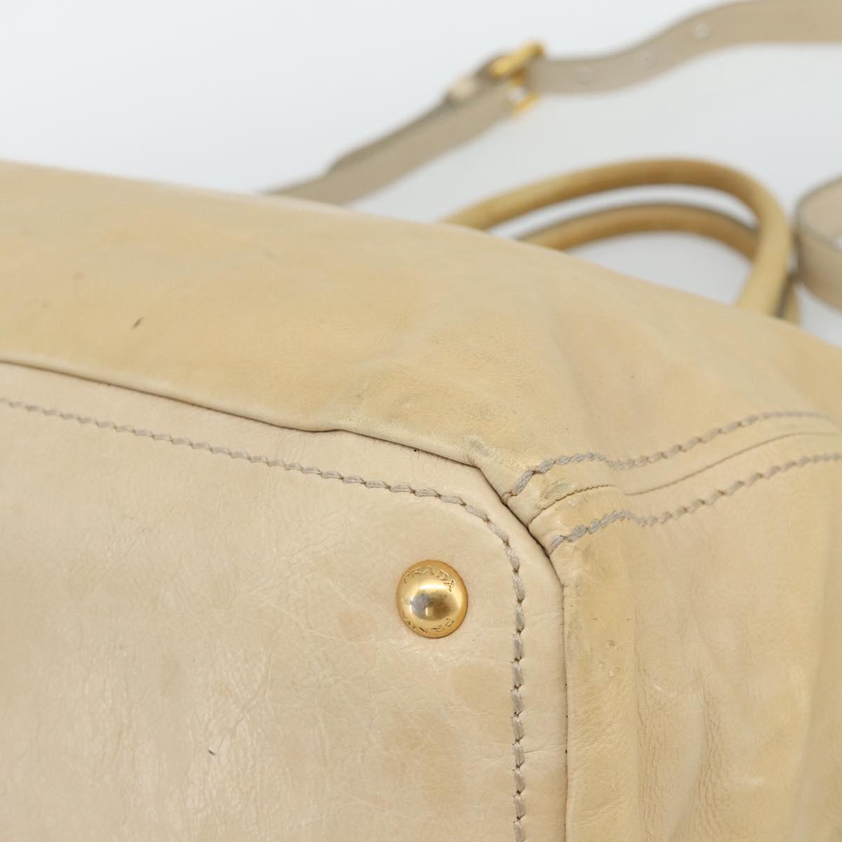 PRADA Hand Bag Leather 2way Beige Gold Auth ep15506