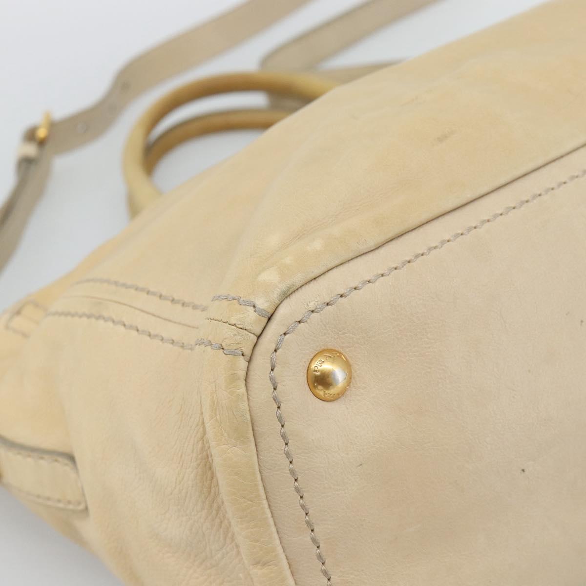 PRADA Hand Bag Leather 2way Beige Gold Auth ep15506