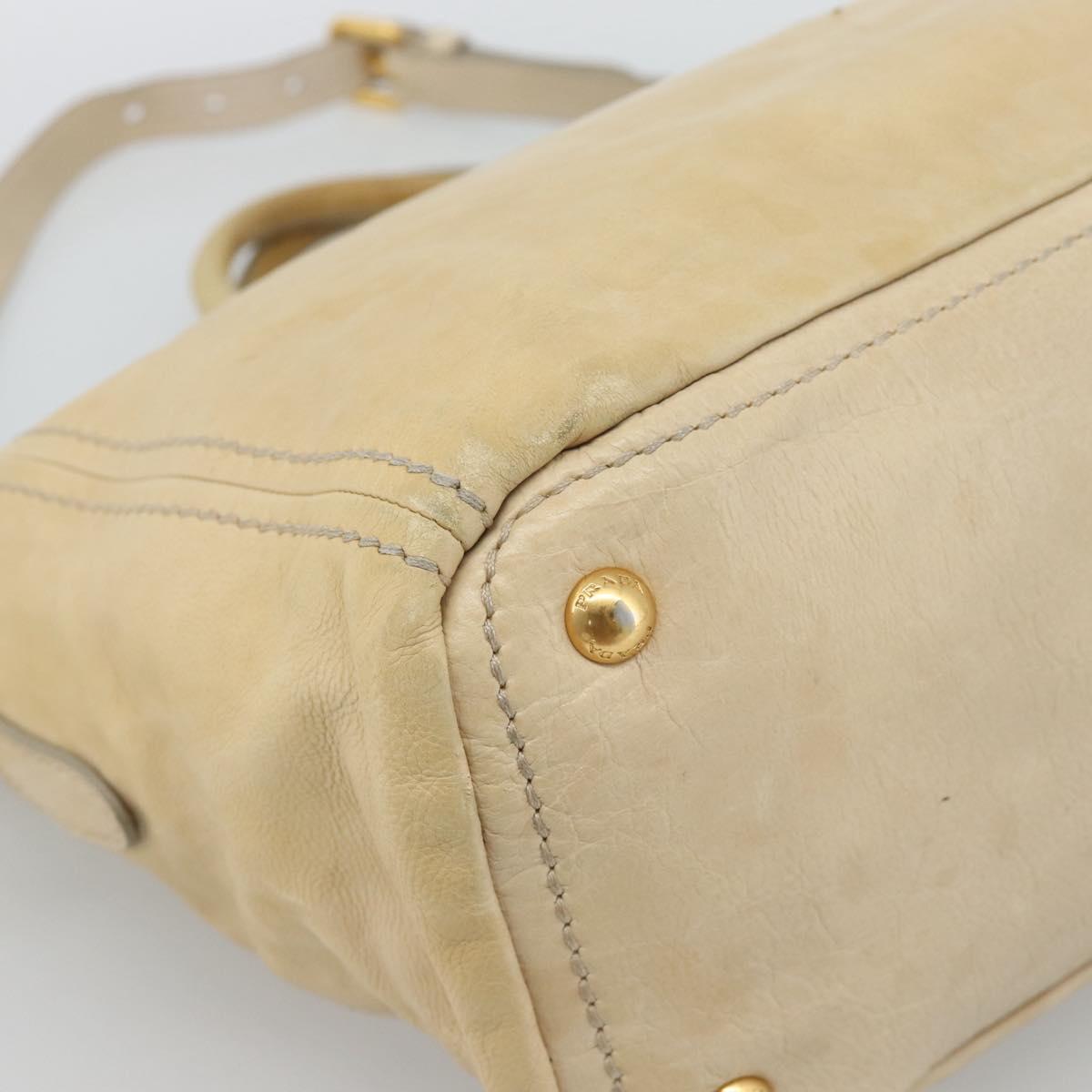 PRADA Hand Bag Leather 2way Beige Gold Auth ep15506