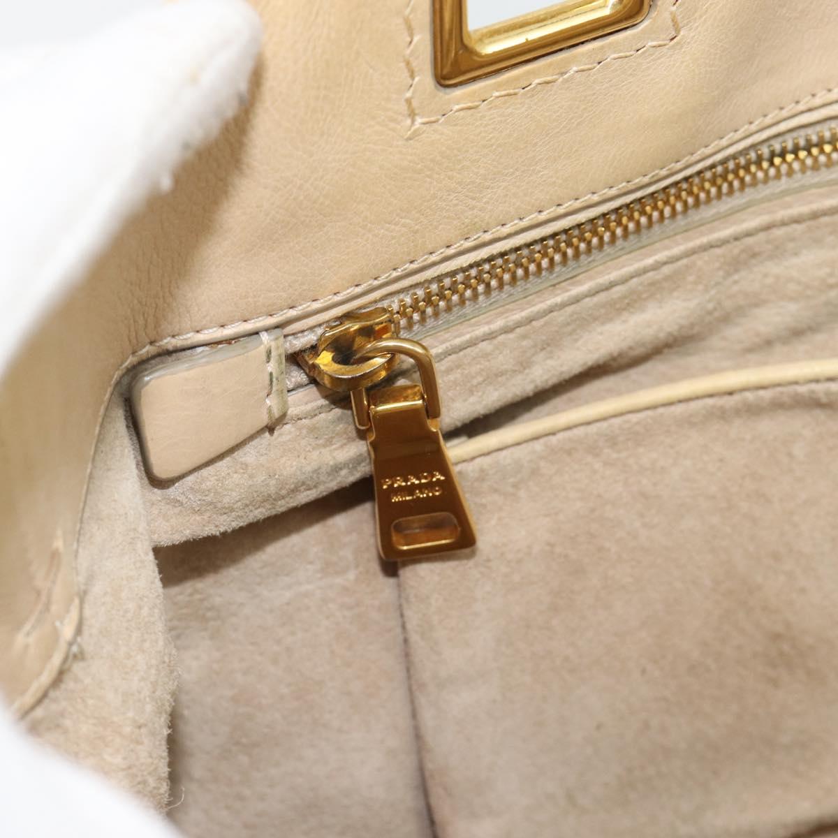 PRADA Hand Bag Leather 2way Beige Gold Auth ep15506