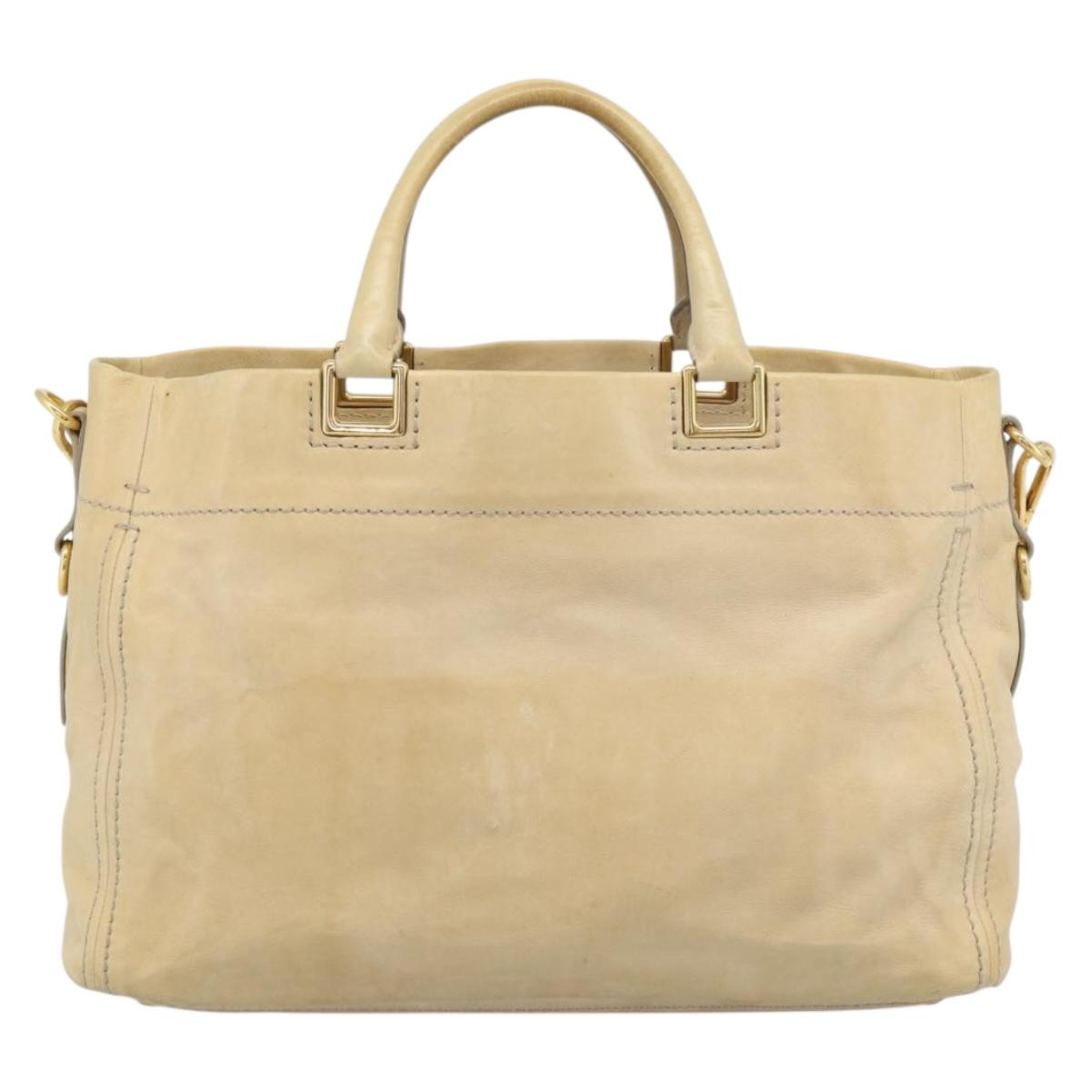 PRADA Hand Bag Leather 2way Beige Gold Auth ep15506