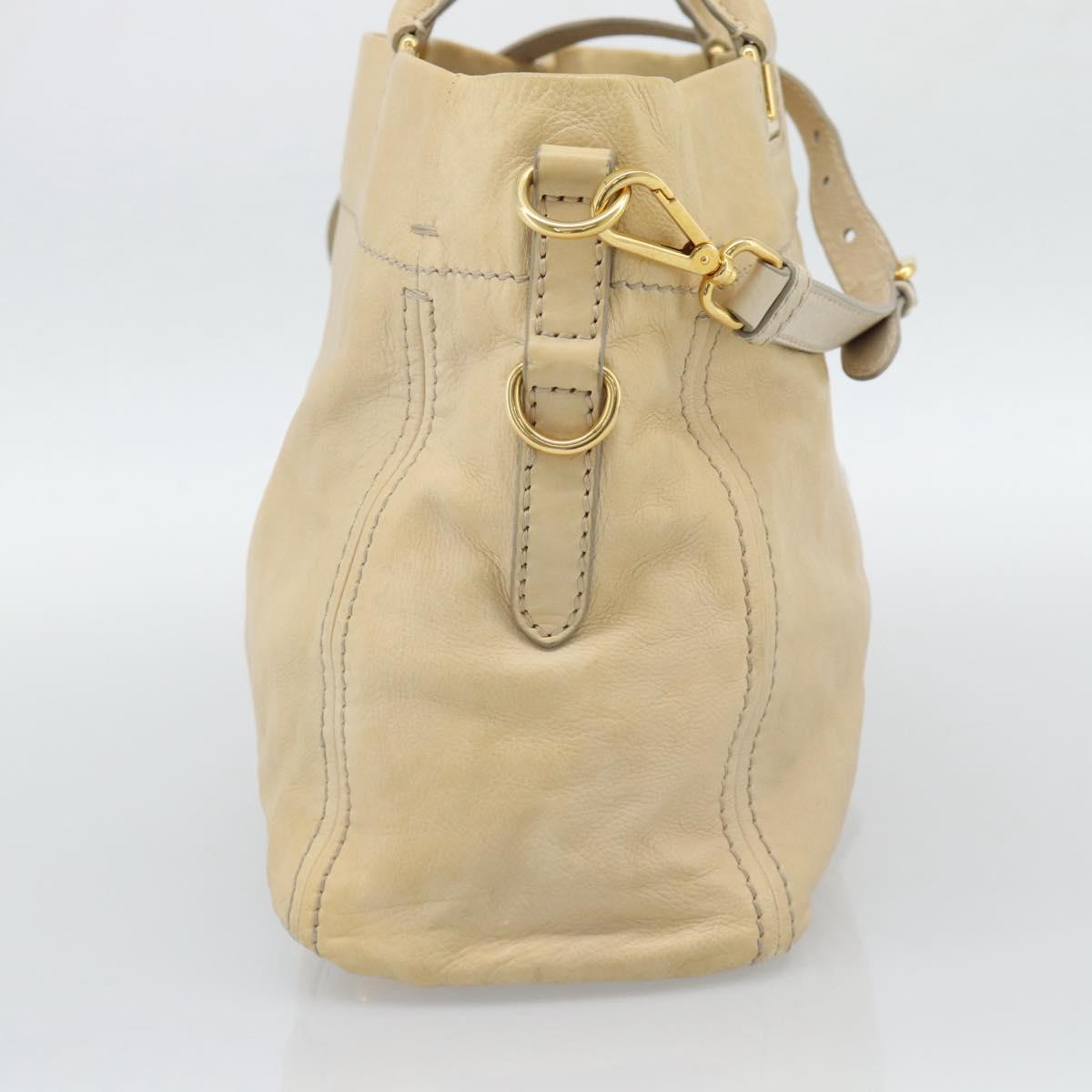 PRADA Hand Bag Leather 2way Beige Gold Auth ep15506