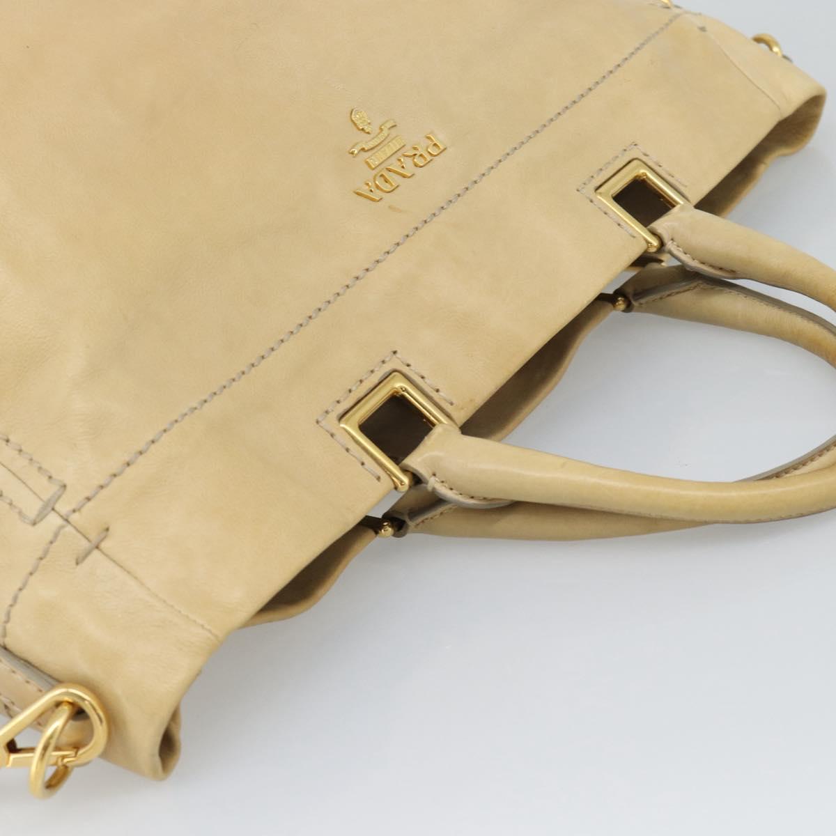 PRADA Hand Bag Leather 2way Beige Gold Auth ep15506