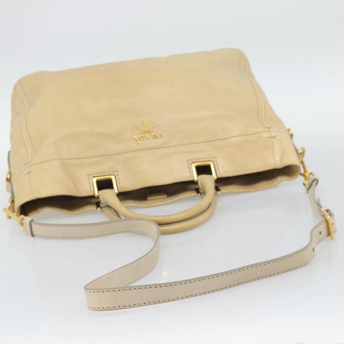 PRADA Hand Bag Leather 2way Beige Gold Auth ep15506