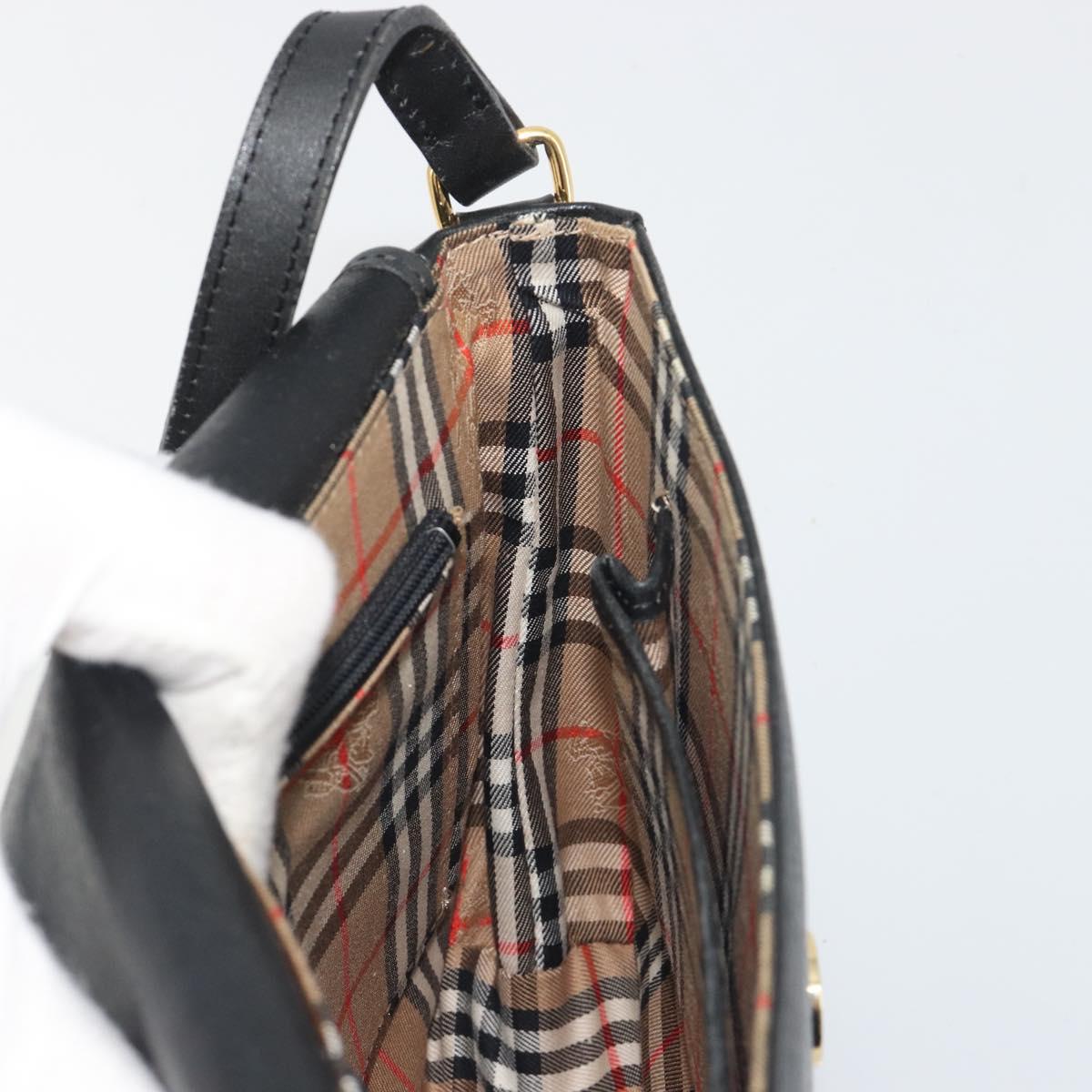 Burberrys Shoulder Bag Leather Black Gold Auth ep15508