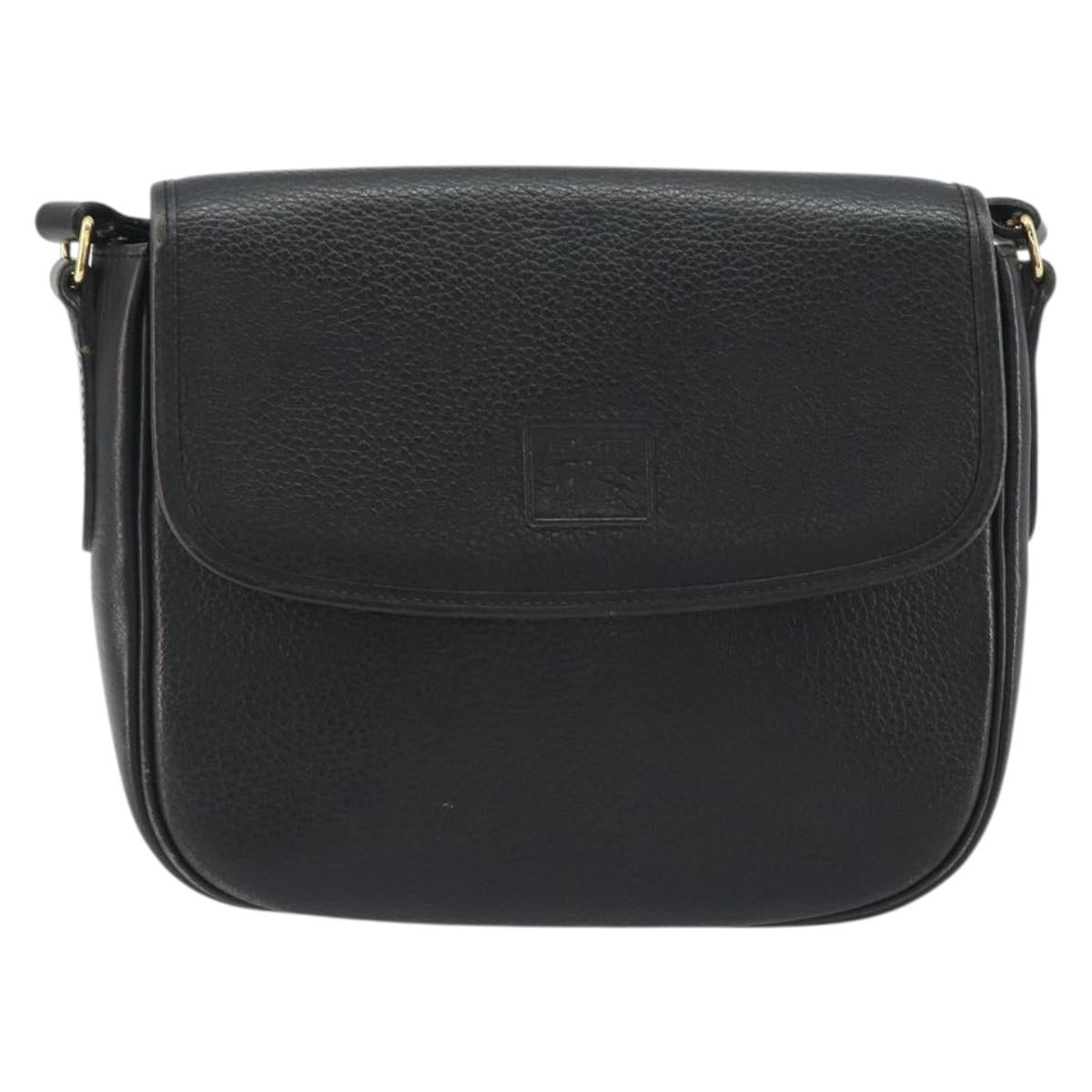 Burberrys Shoulder Bag Leather Black Gold Auth ep15508